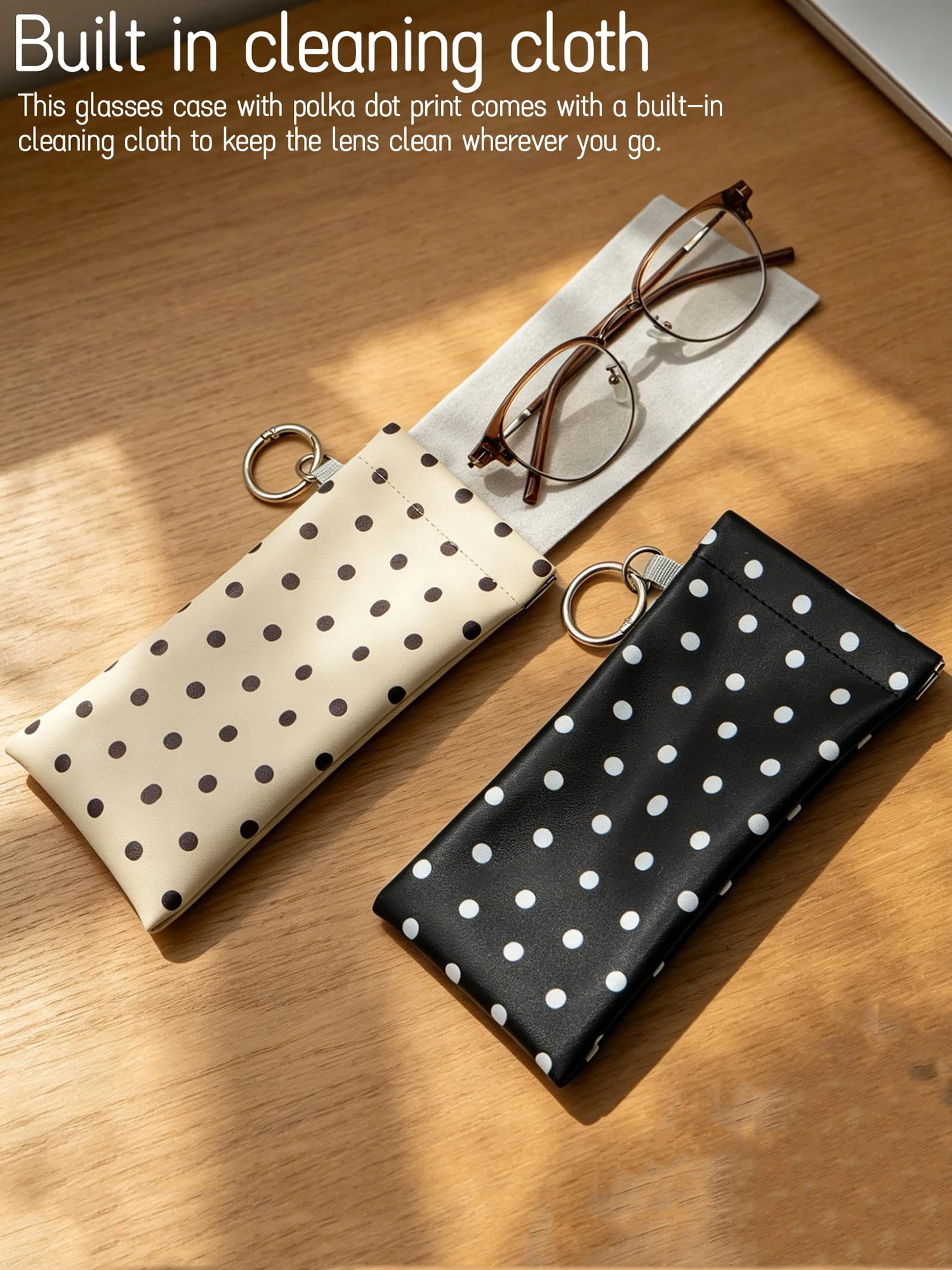 Polka Dot Glasses Pouch with Keychain Portable Soft Glasses Case/Storage Bag Can Also Store Earrings Lipsticks Coins and Coin Pu