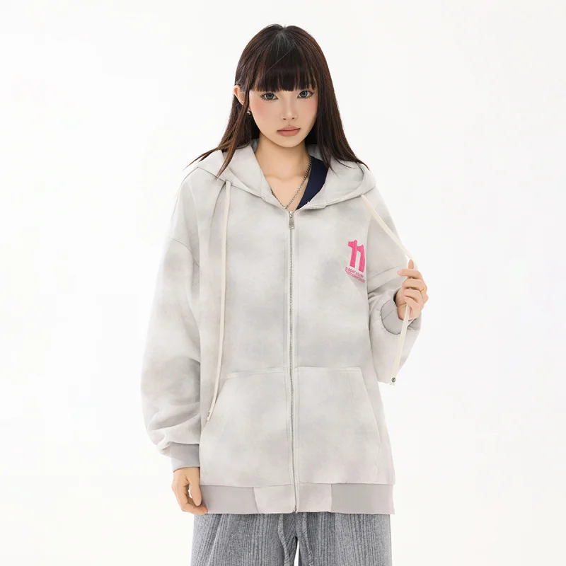 

Новая осенне-зимняя женская куртка 2025 года в американском стиле: модная, универсальная, свободного кроя, с капюшоном, на шнурке, средней длины, с эффектом стройности