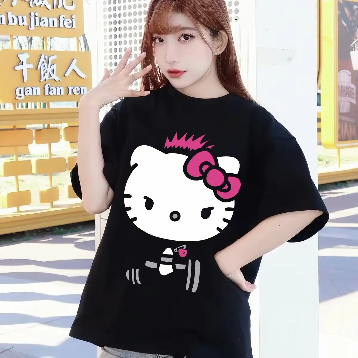 2026 Sanrio Hello Kitty Summer Men's and Women's Pure Cotton T-shirt Comfortable, Breathable, High Quality Ins Y2k