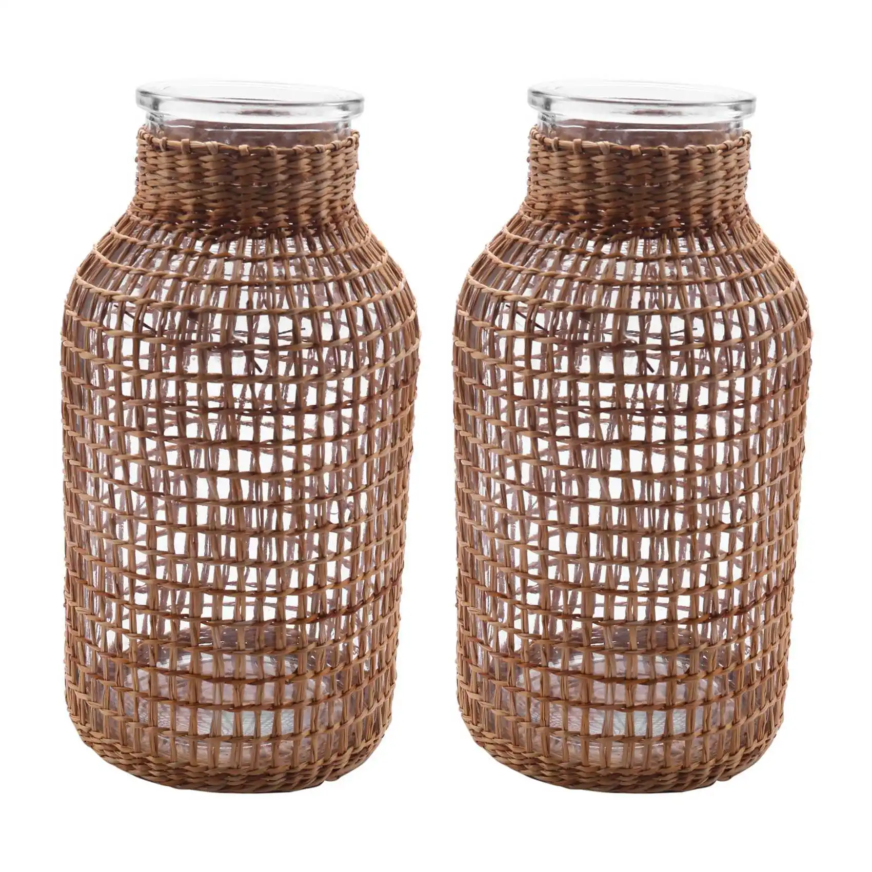 2X Straw Glass Flower Vase Japanese Flower Pot In The Nordic Contracted Creative Flower Basket To Water Plants -L