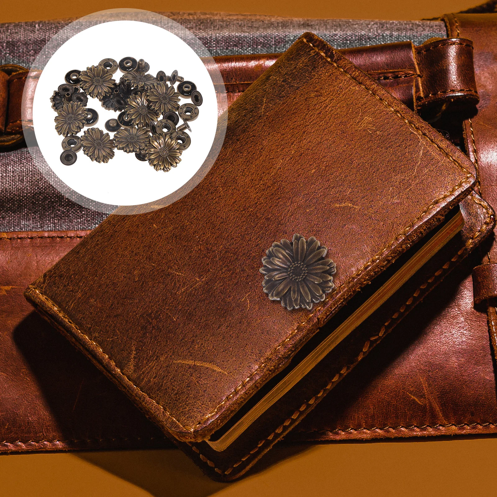 

10 Sets Bronze Alloy Snap Button Fastener Retro Daisy Buckle Set For Diy Craft Accessories Pure Copper Wallet Clasp Clothing Bag