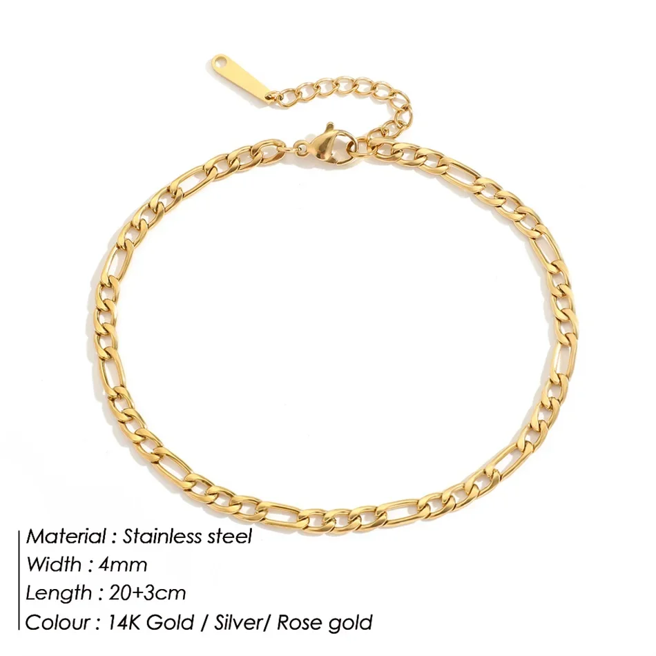 Figaro Chain Anklets for Women Long Bracelet 20+4cm Extend Chains Trendy Jewelry Stainless Steel Anklet OEM ODM Jewelry