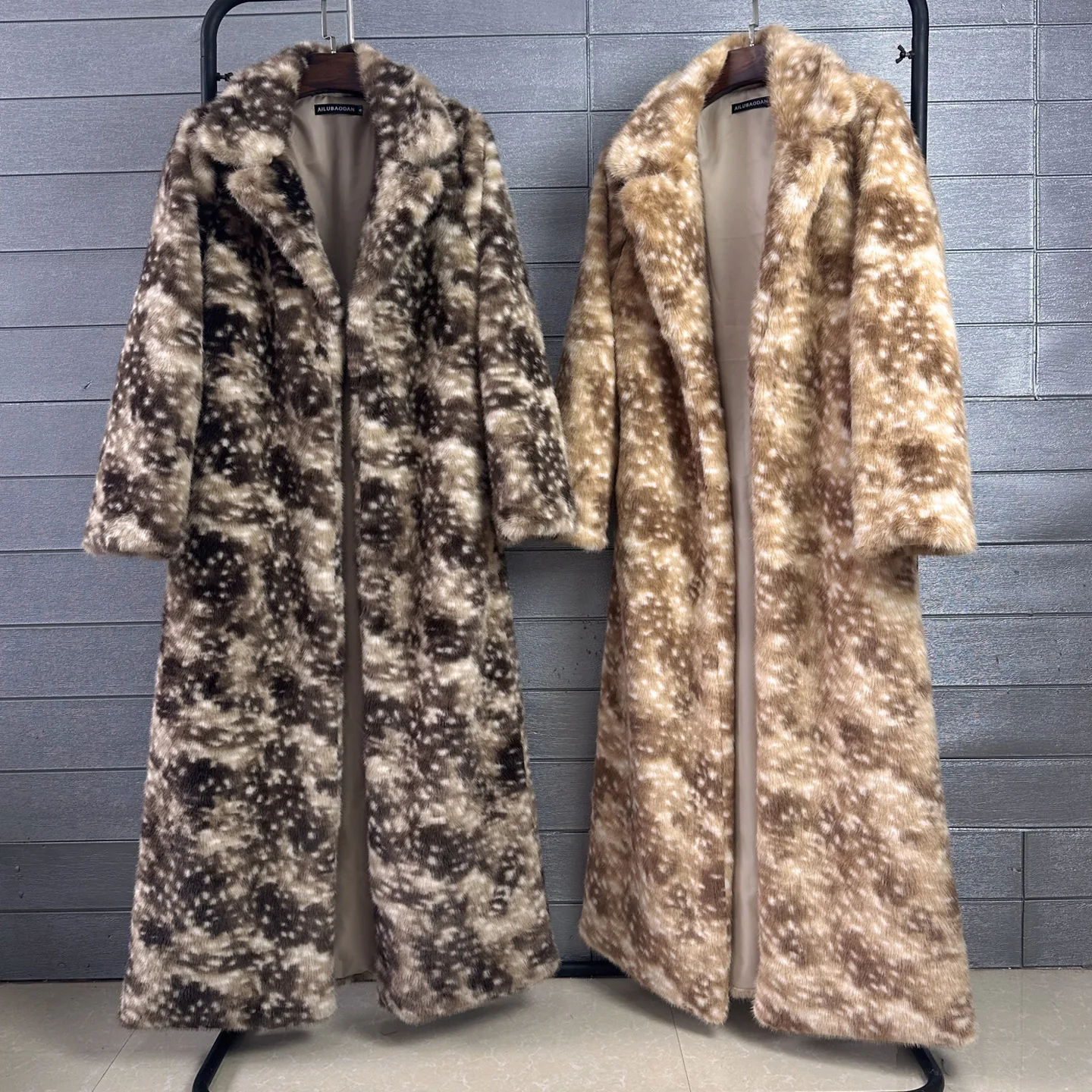 Women Extra Long Faux Lynx Fur Coat Lapel Collar Thick Fluffy Warm Winter Faux Fur Overcoat