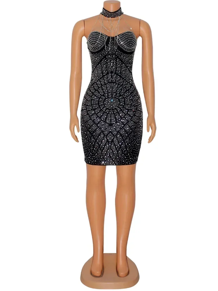 GUWU-Mini Robe de Soirée Luxueuse à Bretelles en Diamant, Tenue en Maille Transparente, avec Pompon, pour Anniversaire, Club, Slim, Sexy, Éducative