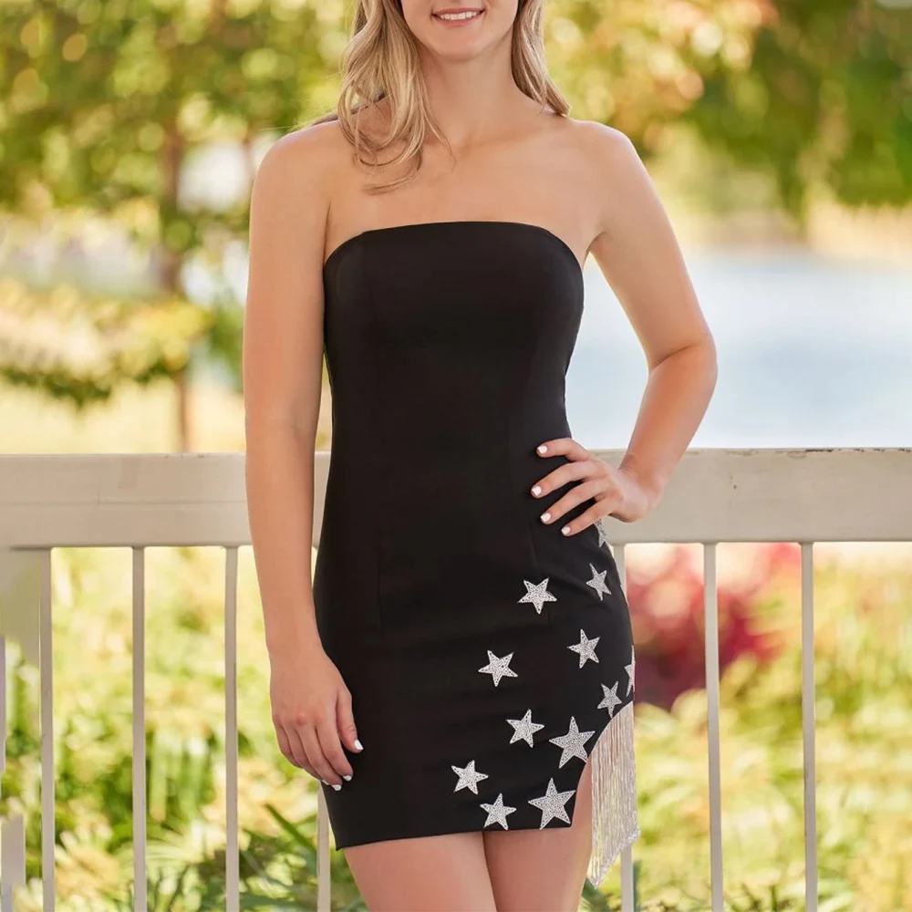 

Customized Stars Tassel Short Cocktail Homecoming Dresses Strapless Above-Knee Mini Prom Party Vestidos De Graduación 2025