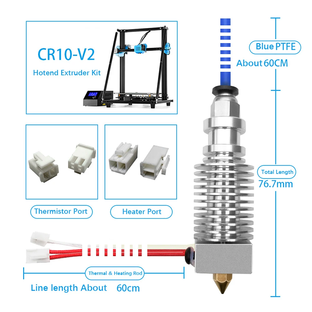 Kit de extrusora Hotend para impresora 3D, piezas de impresora 3D con cubierta de silicona para la serie Creality CR10-V2