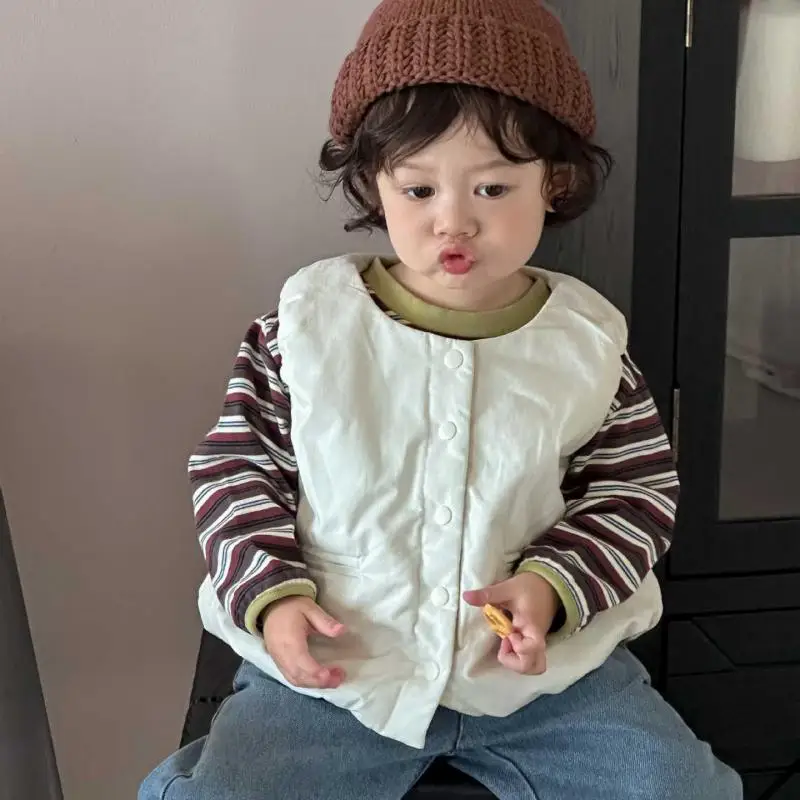 

2025 Autumn New Baby Sleeveless Warm Vest Solid Infant Boys Casual Coat Girls Vest Cardigan Cotton Toddler Vest Jacket