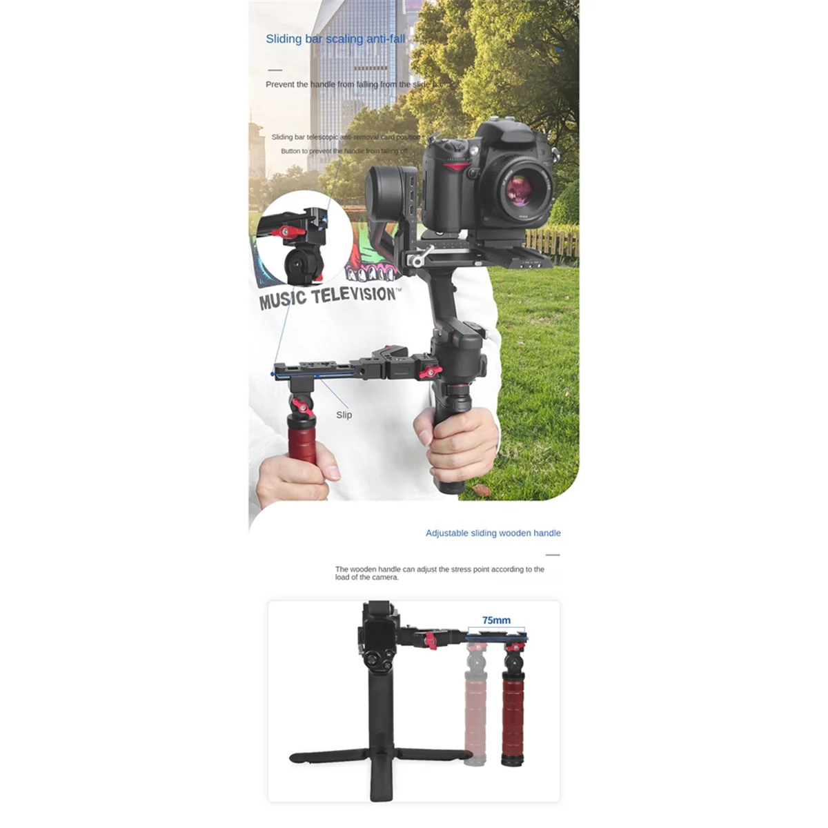 For DJI Handheld Stabilizer Expansion Gimbal Bracket Multi-Functional Folding Dual-Use Rosewood Lifting Pot Handle, D