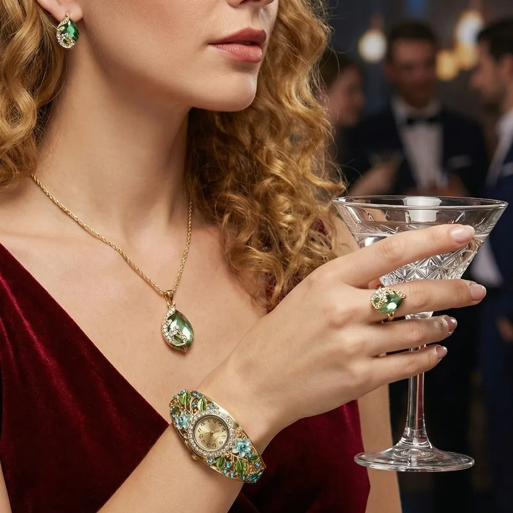 

Часы с круглым циферблатом и цветочным узором в виде бабочки, ретро-кварцевый механизм, браслет со стразами, декоративные практичные наручные часы-браслет для платья