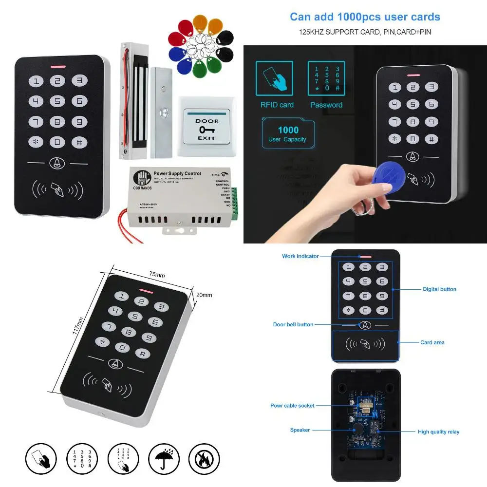 

Ultimate Power Supply Enhanced RFID Keypad Door Access Control System Kit for Convenient 180KG Lock Strike - Reliable and Secure