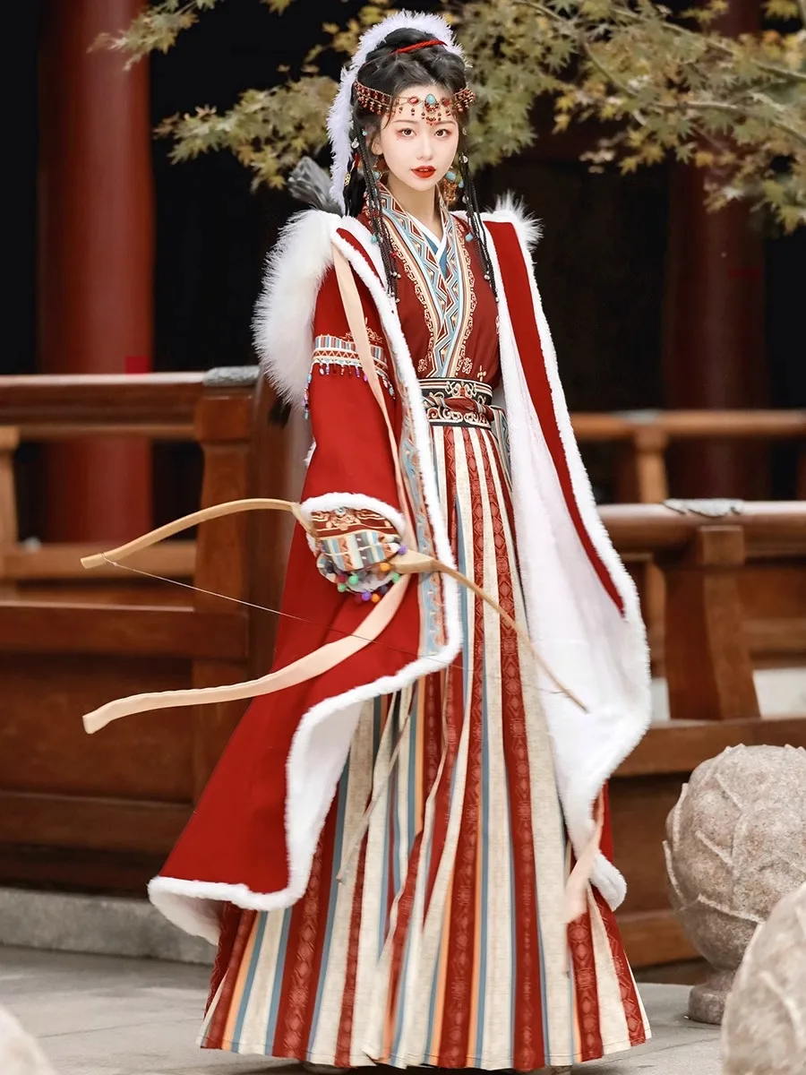 

Classic Hanfu women's daily autumn and winter Hanfu Tibetan dress Ethnic style Han dress Dance dress Long jacket cloak suit