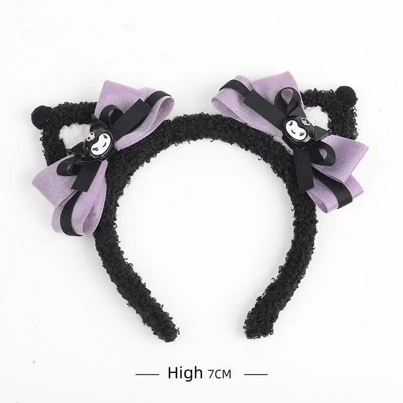 Sanrios Kuromi Sweet Cat Ear Headband para Crianças, Arco Artesanal, Anime Kawaii Hairpin, Desenhos Animados Japoneses, Acessório de Cabelo Lolita Roxo