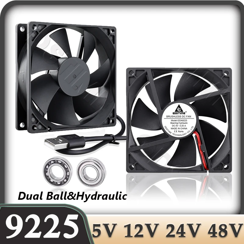 Gdstime 92MM 12V Fan 2Pin 48V 24V Cooling Fan 90mm CPU Cooler DC 5V Brushless Axial Fan Ball/Sleeve PC Case Fan USB Router Fan