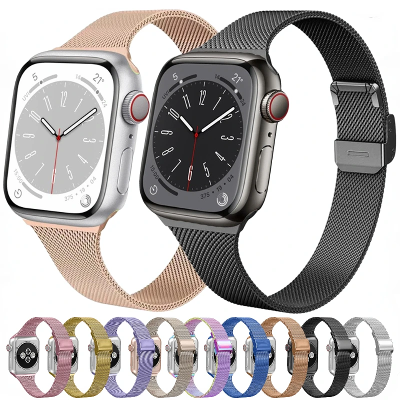 Silm Milanese Strap For Apple Watch Band 10 9 8 7 46mm 42mm 45mm 41mm Ultra 49mm Metal Bracelet iWatch 6 5 4 SE 44mm 40mm Correa