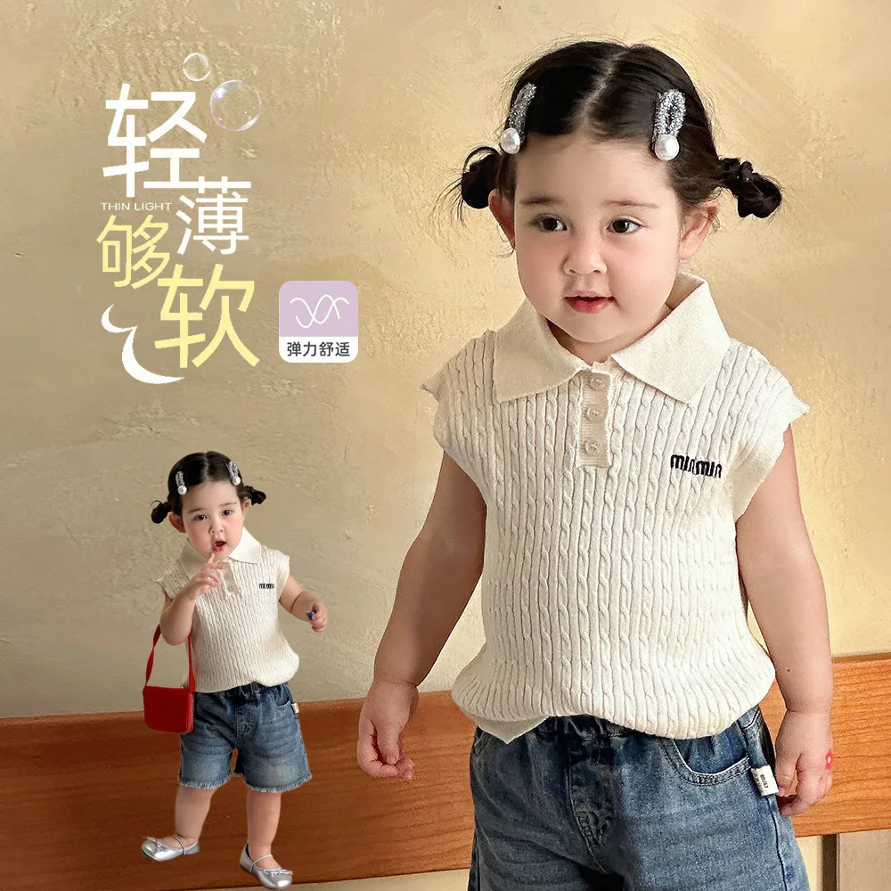 

Новая летняя вязаная безрукавка для малышей 2026 года в корейском стиле, тонкая, дышащая, мягкая, повседневная одежда для мальчиков и девочек 0-4 лет