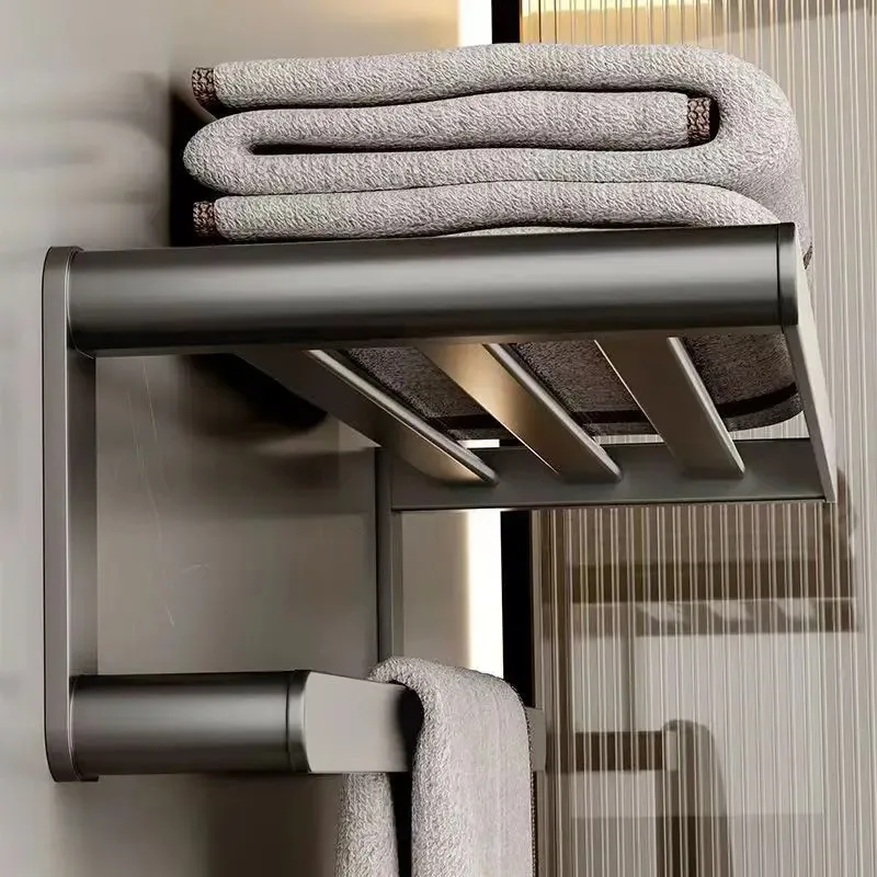 

No Drill Double Layer Towel Rack, Wall Mounted Bathroom Hardware Set with Hooks for Towels Robes Organizer, Stainless Steel