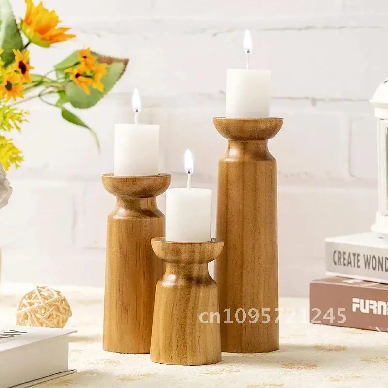 

Natural 3PCS Wooden Candlesticks Holders Retro Wedding Festival Party Home Candle Stand Decorations Holder Table