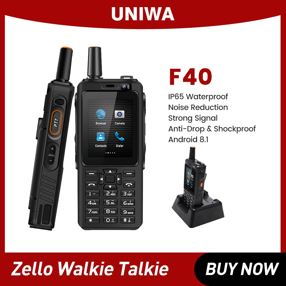 uniwa f40 walkie talkie celular 24 ip65 impermeavel tela de toque zello 1gb mais 8gb smartphone lte quad core celular 01