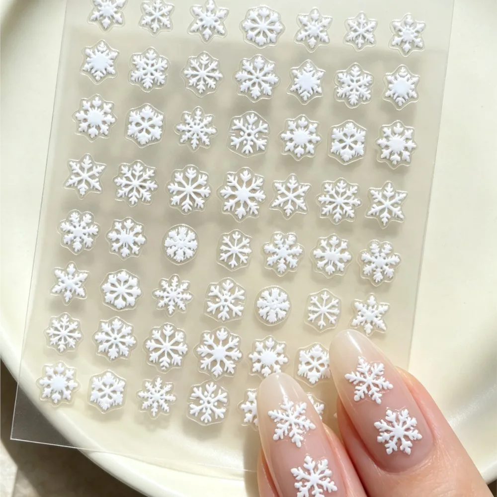 5D Relief Weiße Schneeflocken Nagelaufkleber Selbstklebend Weihnachten Winter Schneeflocken Nagelkunst-Aufkleber Maniküre Dekorationszubehör