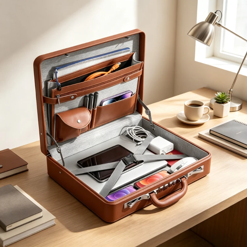 PU Leather File Organizer Briefcase with Combination Lock Portable Laptop Document Storage Case for Business Travel 서류 가방