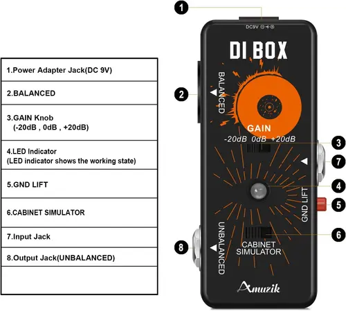 Imagen 2 del producto Amuzik Di Box Pedal de efectos Matchbox Effector para pedal de guitarra eléctrica con Ture Bypass Mini tamaño