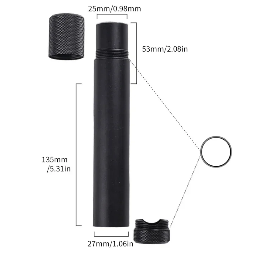20.8CM*3.2CM Three-In-One Zinc Alloy Cigar Tube With Cigar Holder,Multifunctional Cigar Moisturizing Tube,Black  Cigar Pipe
