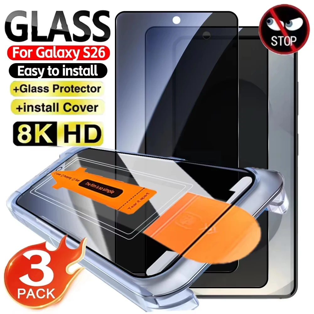 3PCS Privacy Screen Protector For Samsung Galaxy S25 Ultra S26 S24 FE S23 Plus Anti Spy Dust Free Easy Install Tempered Glass