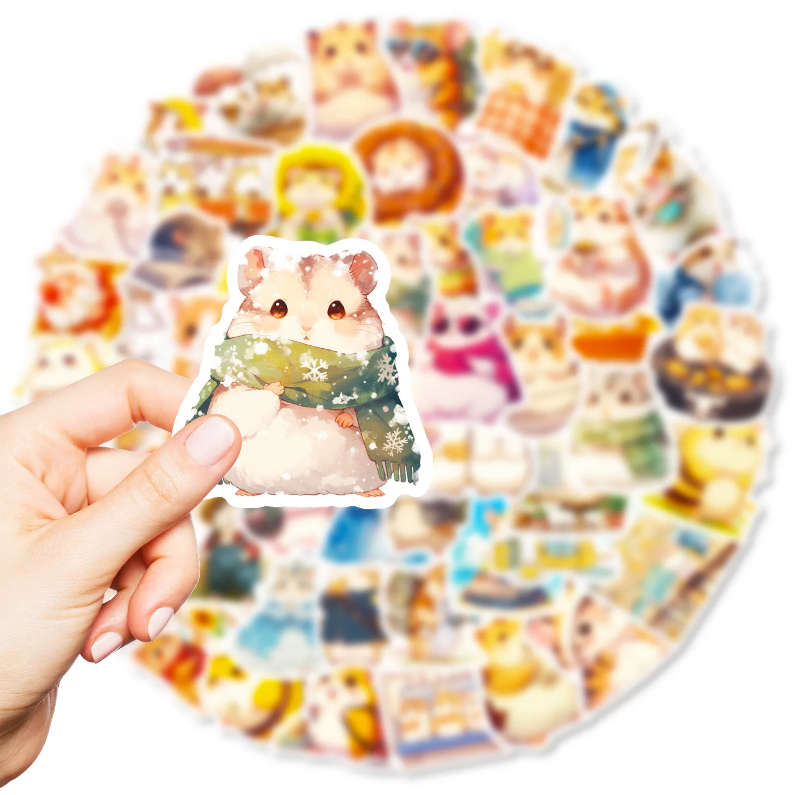 สติกเกอร์ลายกราฟฟิตี้แฮมสเตอร์น่ารักสไตล์สีน้ำ 56 ชิ้น สำหรับตกแต่งแก้วน้ำ กล่องเครื่องเขียน กระเป๋าเดินทาง เคสโทรศัพท์