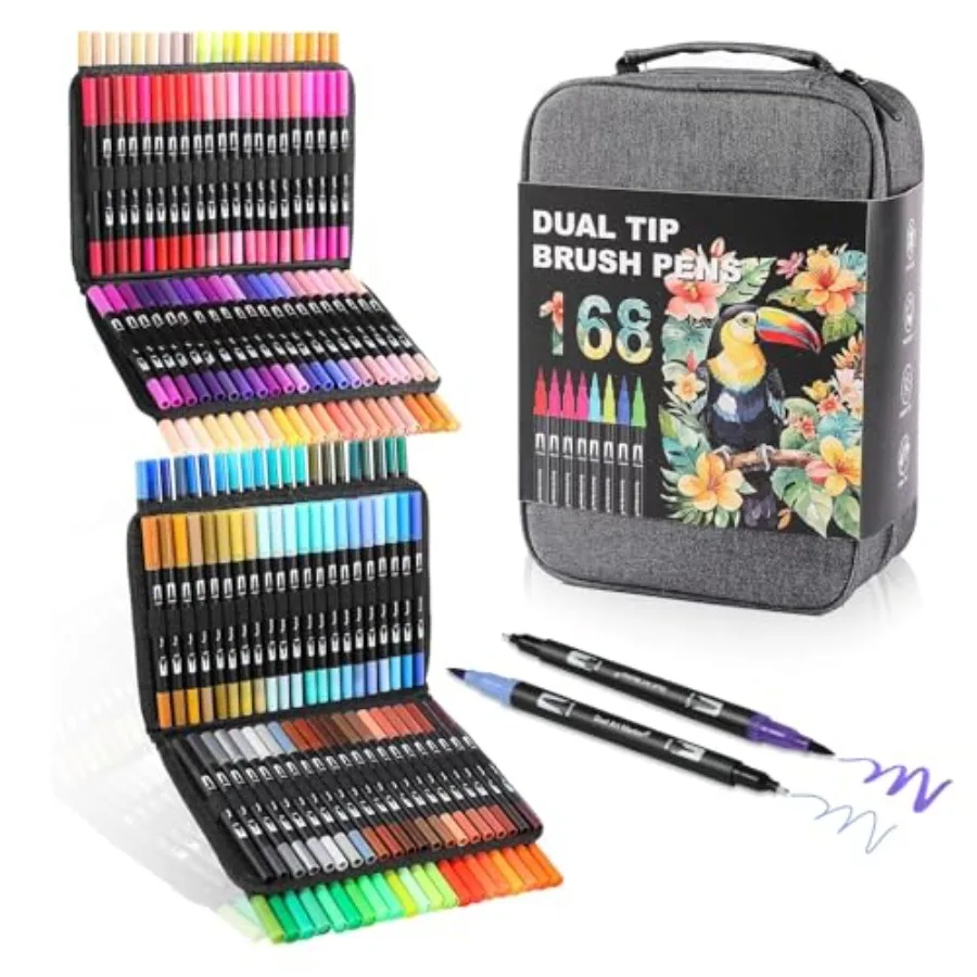 

Dual Tip Markers Brush Art Markers Set with Fine Tip and Brush Tip for Adult Coloring Book Hand Lettering Calligraphy and Drawi
