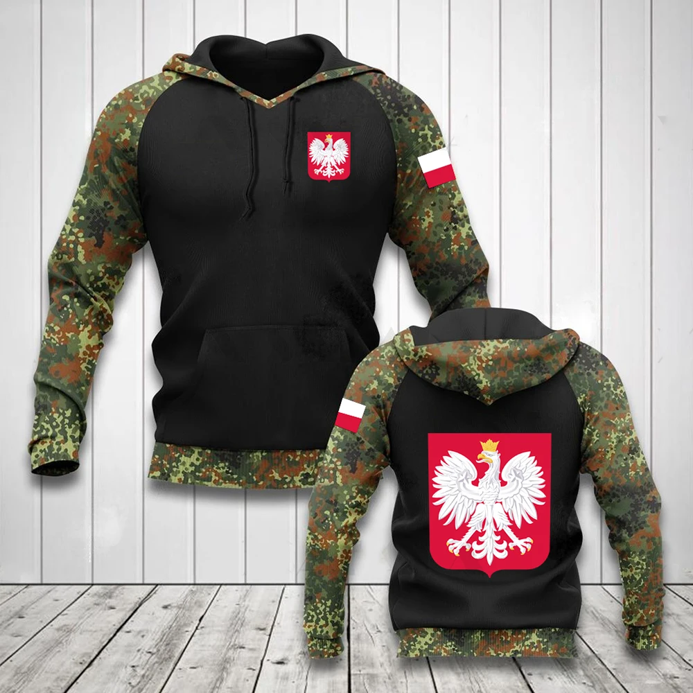 Autumn Pullover Hoodie Men Poland 3D Printed Camouflage Combat Uniform Daily Casual Streetwear Classic Oversized Sportswear