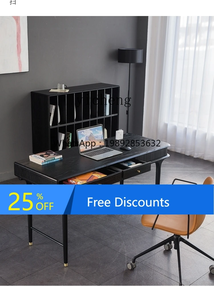 

LYY medieval solid wood desk corner black oak log dresser bookcase