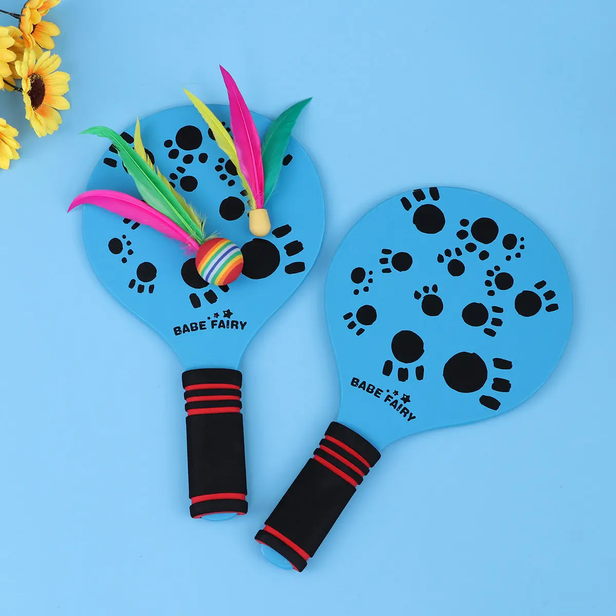 

Premium Wooden Beach Paddle Set Sponge Handle Multifunction Outdoor Racquet Game Badminton Wooden Racket Yard Lawn Game