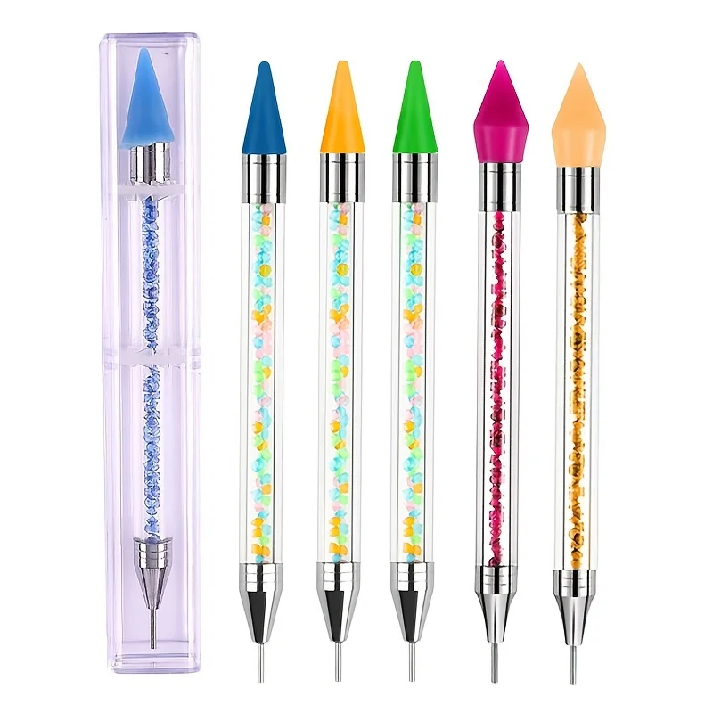 

Nail Art White Dual-head Wax Pen With Diamante Embellishment And Rhinestone Picker, Crystal Rhinestone Applicator Tool