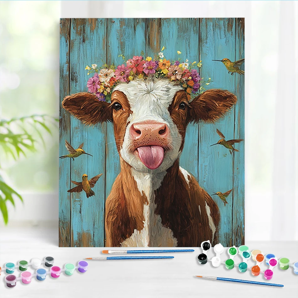 

RUOPOTY Oil Painting By Numbers Wreath Cow Art Supplies For Adults DIY Digital Painting HandPainted On Canvas Decor For Home
