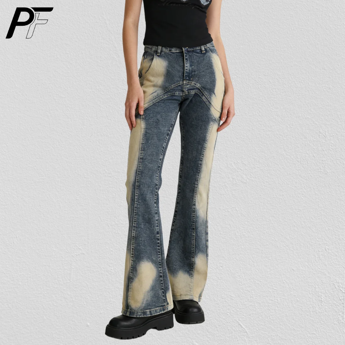 

Vintage Tie Dye Flare Denim Pants Y2K American Style Bell Bottom Jean Distressed Washed Streetwear Rock Slim Fit Bootcut Jeans