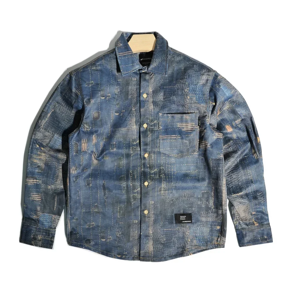 

Shirts for Men Japan Korean Streetwear Fashion Vintage Print Long Sleeve Loose Casual Shirts Cityboy Blouses Camisa Masculina