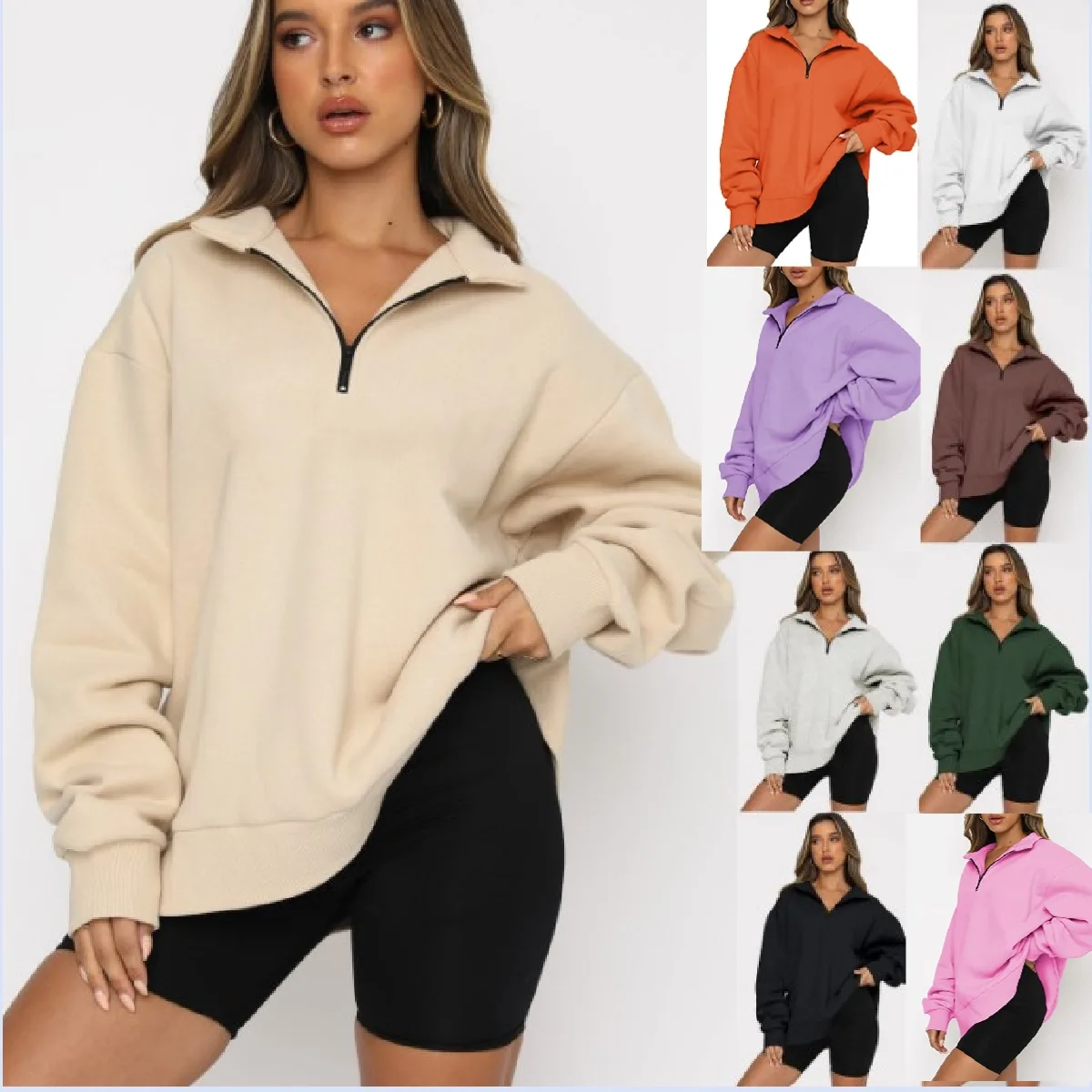 

Fashion Queen Top Half Zipper Pullover Loose Long Sleeve Sweatshirt Hoodie for Women