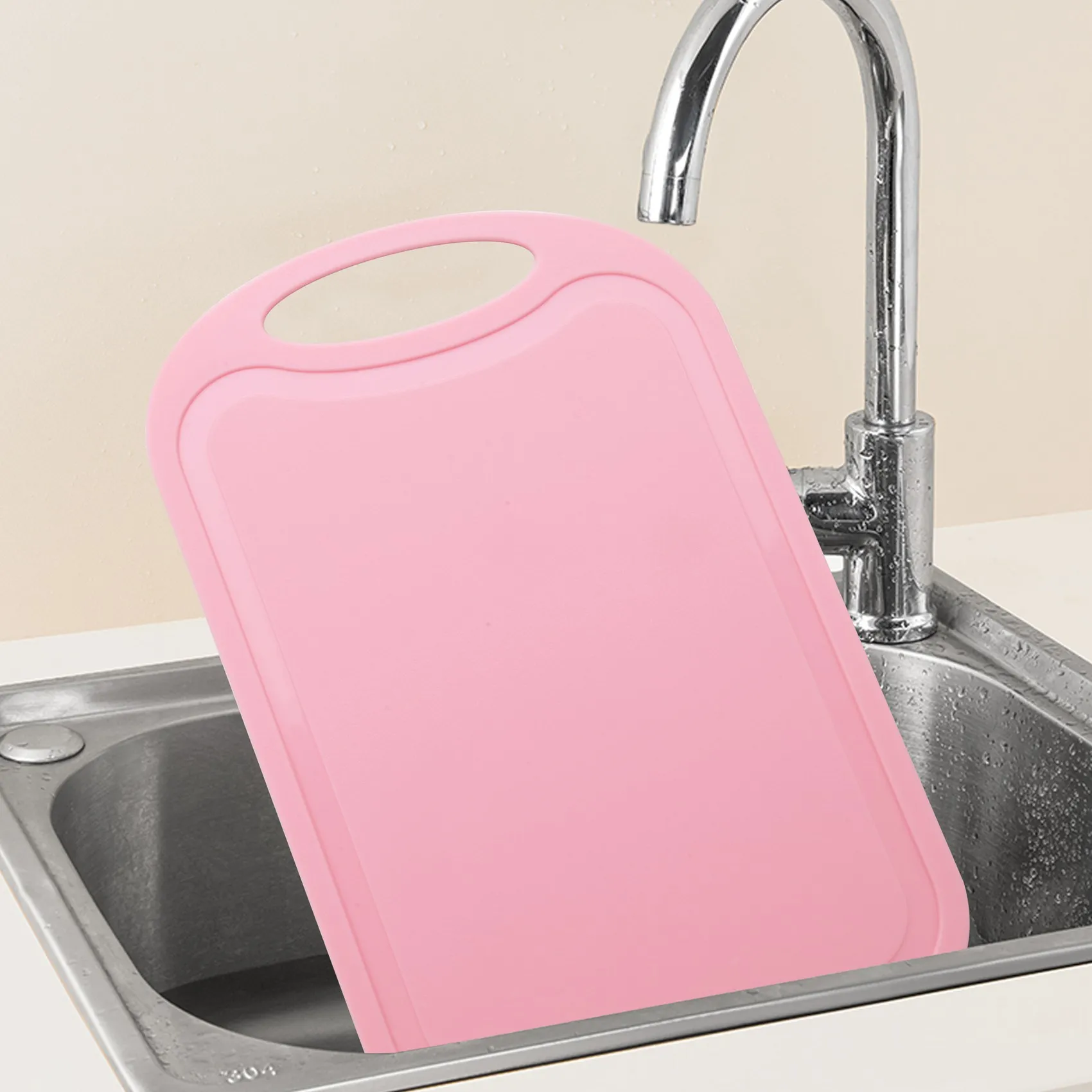 Plastic Chopping Block Meat Vegetable Cutting Board Non-Slip Anti Overflow With Hang Hole Chopping Board Pink