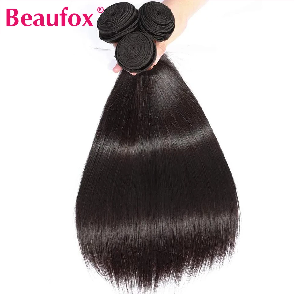 Beaufox Straight Human Hair Bundles 32 inches 3/4 Bundles Deal Brazilian Hair Weave Bundles Remy Human Hair Extensions For Women