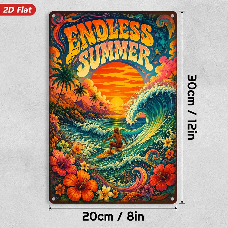 1pc Endless Summer Surf Metal Sign Wall Art, Ocean Sunset, Home Decor, Ideal for Entryway Bedroom Office, Curling Wave