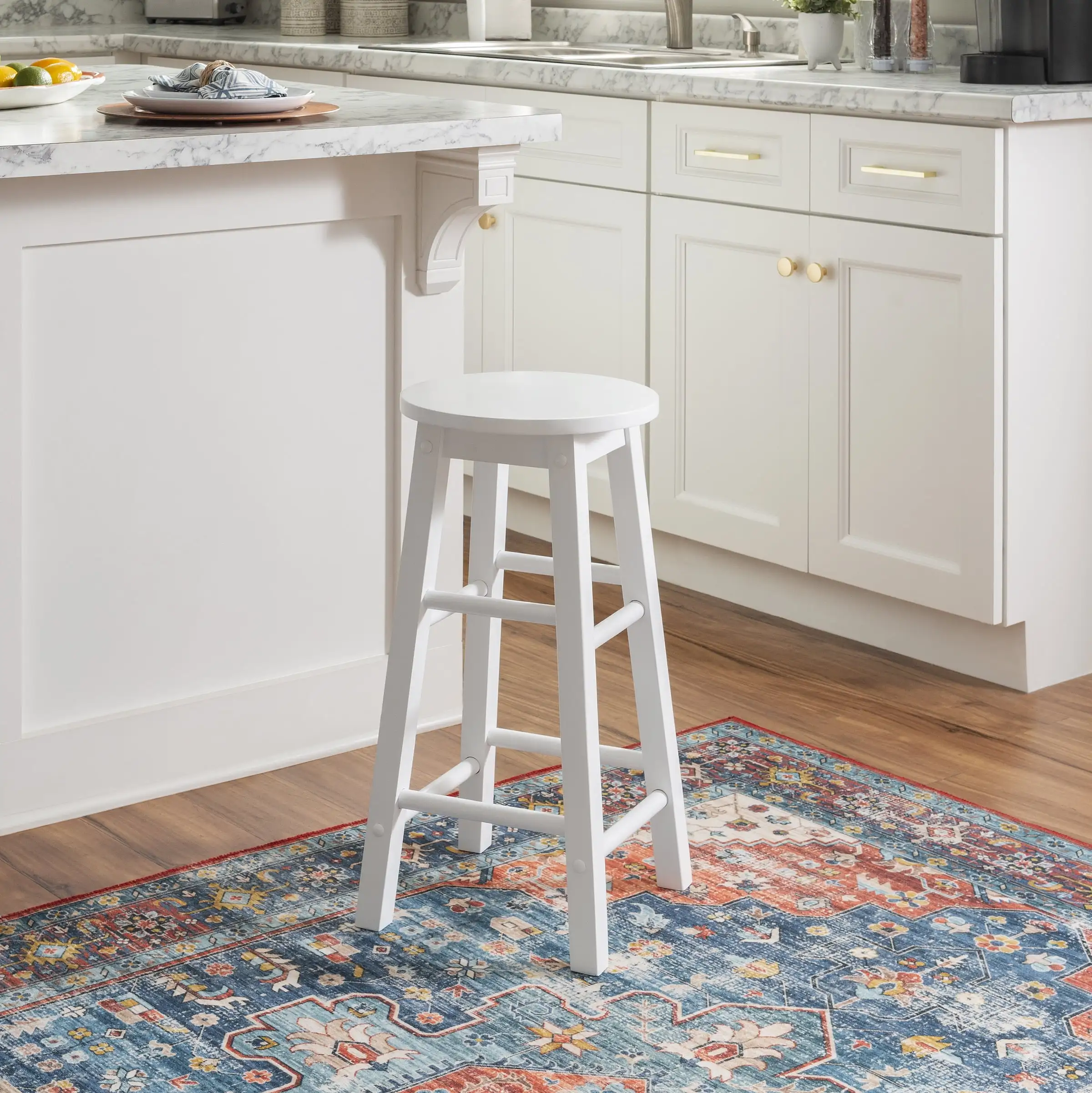 

Linon McMullen 24" Indoor Wood Round Backless Counter Stool, White