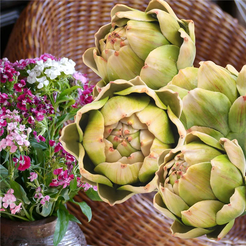 Artichauts artificiels verts Fruits-Fruits et légumes réalistes pour bol de cuisine et décorations de remplissage de Vase durables 6 pièces