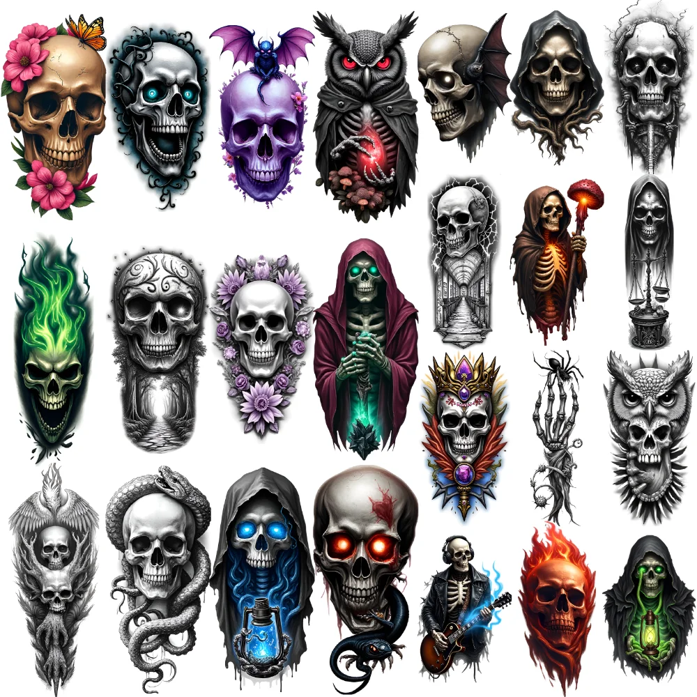 12pcs Temporary Tattoo Owl Realistic Temporary Tattoos Hooded Skeleton Flame Mixed Realism Snake For Arm Thigh Adult