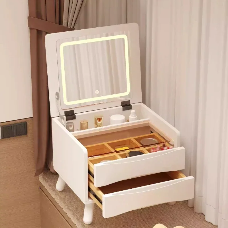2025 Model with Light Dressing Table Solid Wood Nordic Modern Simple Small Apartment Space Saving Storage