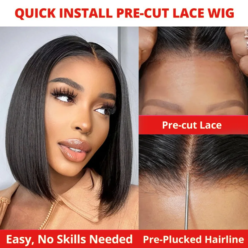 Short Bob Straight 12 14 16 Inch Lace Front Wig 13X6 Transparent Lace Frontal Wigs 200 Density 13x4 Human Hair Natural Brazilian