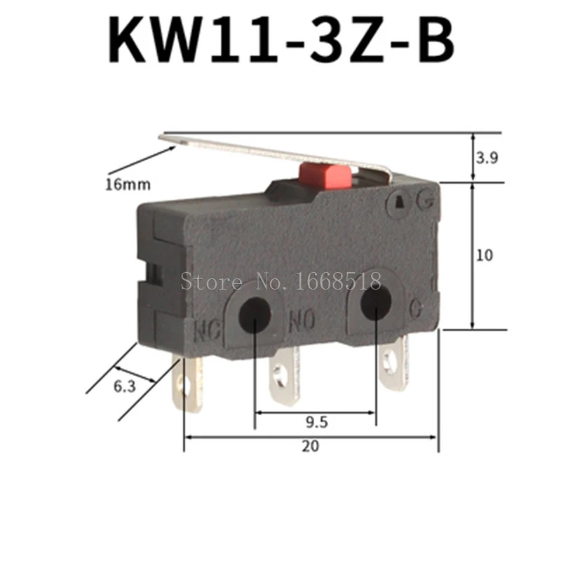 10 szt. Mikro przełącznik 2/3Pin NO/NC Mini wyłącznik krańcowy 5A 250VAC KW11-3Z mikroprzełączniki typu Snap Action