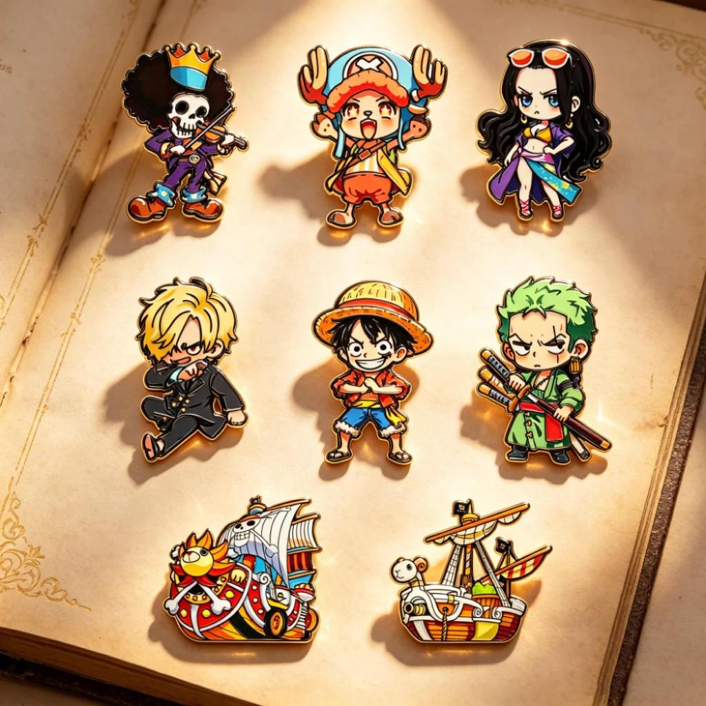 9PCS/set Anime Peripherals Straw Hat Pirates Ship Brooch LuFei Cosplay Bag Pin Accessories Jewelry For Fans Toys Gift view 3