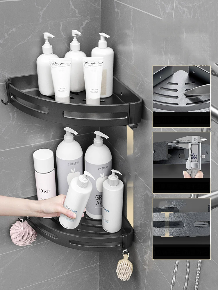 Modern Space Aluminum Free Punch Multifunctional Wall Storage Shelf Bathroom Toiletries Artifact Kitchen Holder