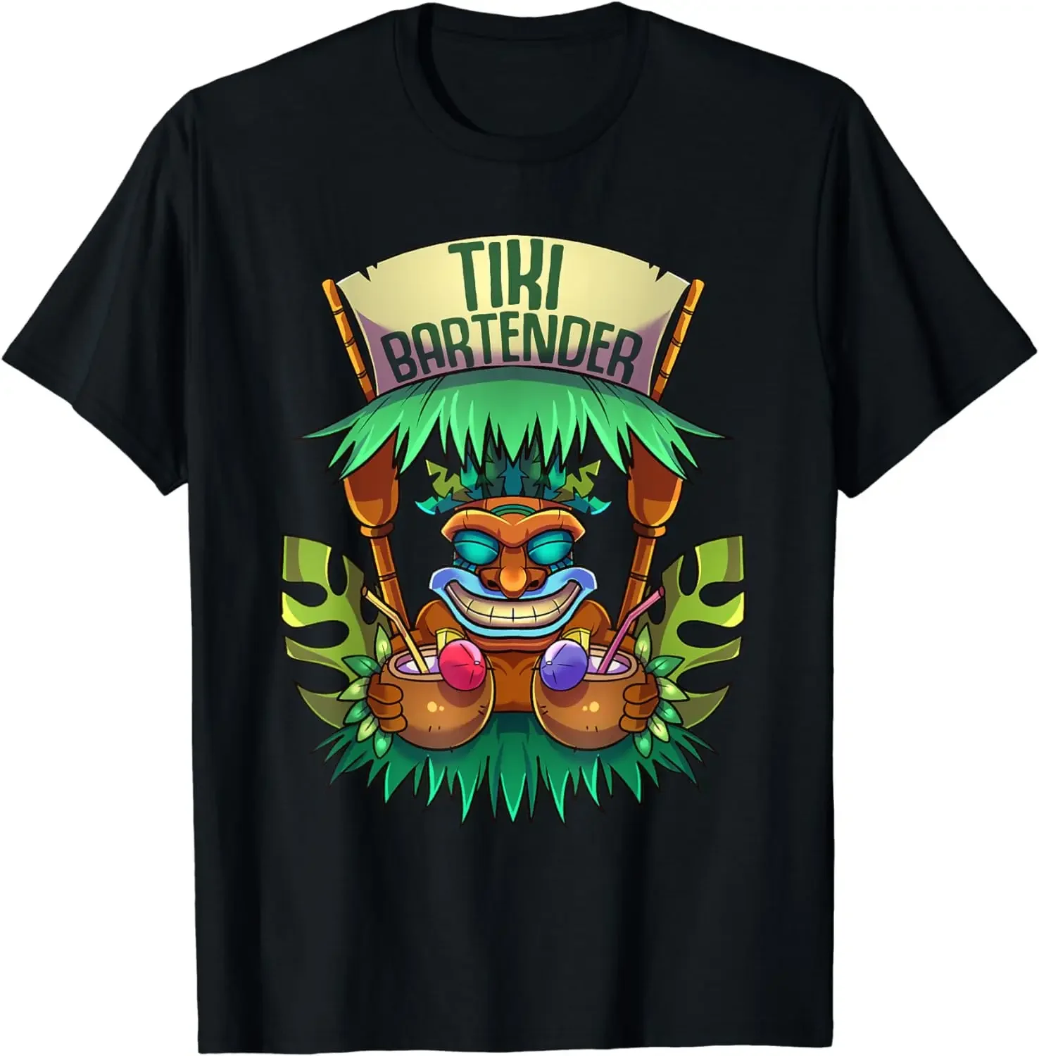 Tiki Bartender Kahuna Tropical Drinks Cocktails Luao Party T-Shirt Tiki Graphic T Shirts Men Clothing Tops Streetwear Camisas