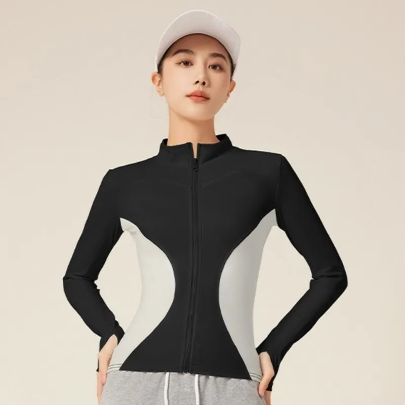 2024 Autumn High Elastic Yoga Jackets Gym Clothes Long Sleeve Color Block Yoga Jacket Womens Zip Fitness Yoga Running Coats